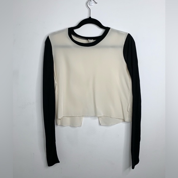 Aritzia Wilfred Blouse Top Long Sleeve Slit open back Silk Cropped Black XS - Picture 13 of 15